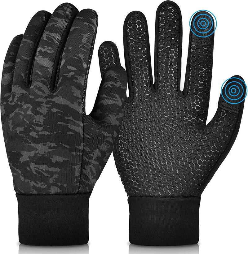 OOPOR Kid Winter Gloves with Grip - Boy Girl Wram Thermal Ski Touch Screen Bike Mittens Black 6-12 Year - Image 1